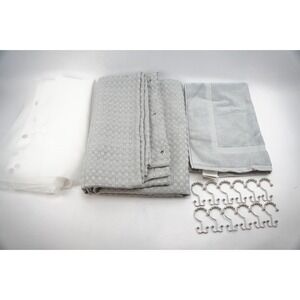 VGC Essential Spa 4 Piece Bath Set Curtain Floor Mat Liner Hooks Gray